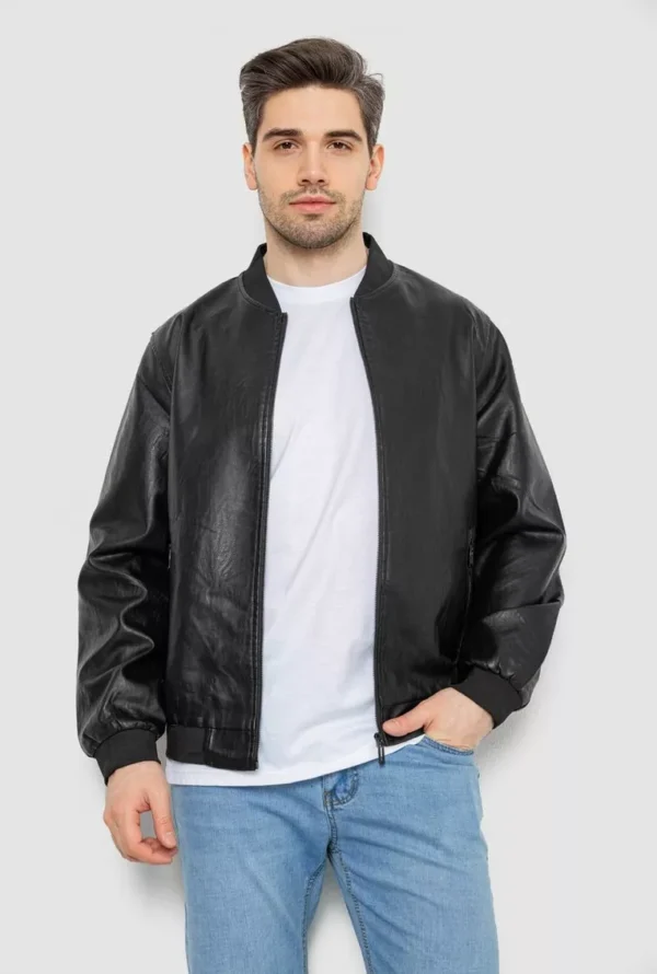 Herren Öko-Lederjacke, schwarz